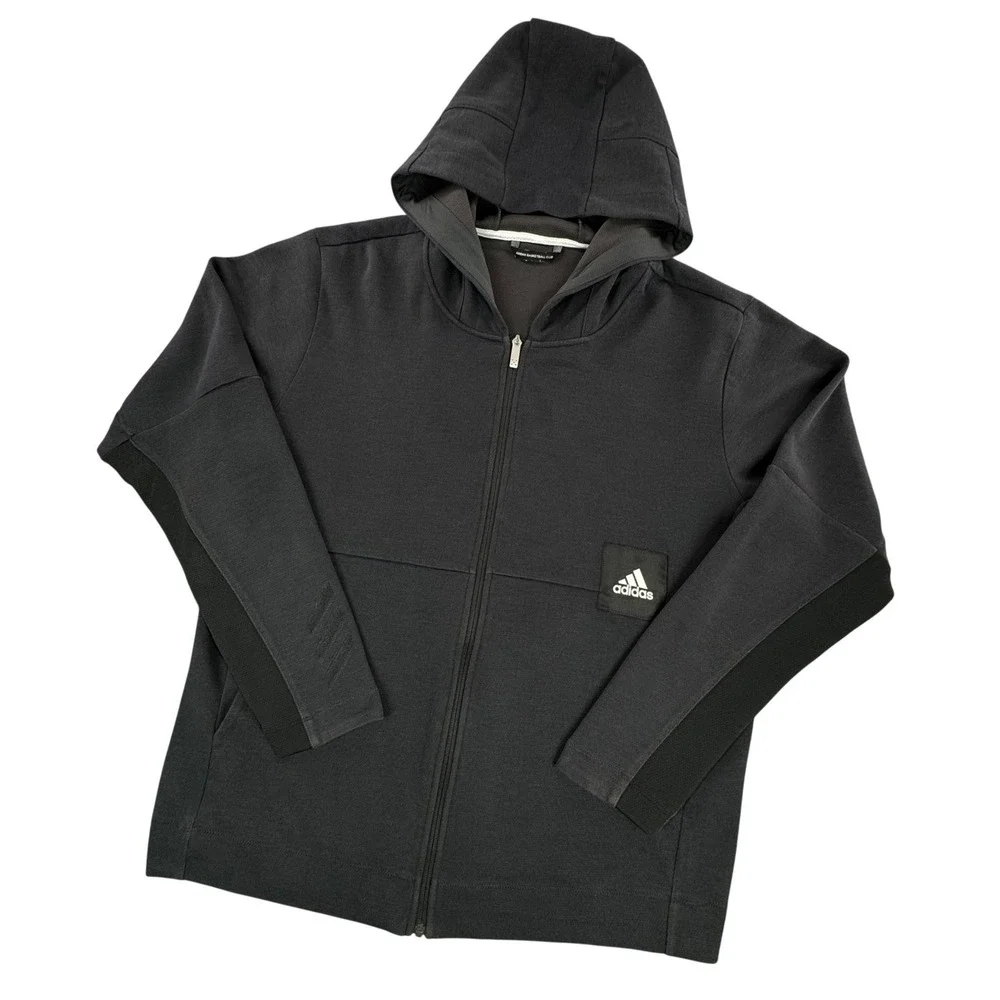Adidas Basketball Club Full Zip Hoodie Black Aeroready Mens XL *FLAW